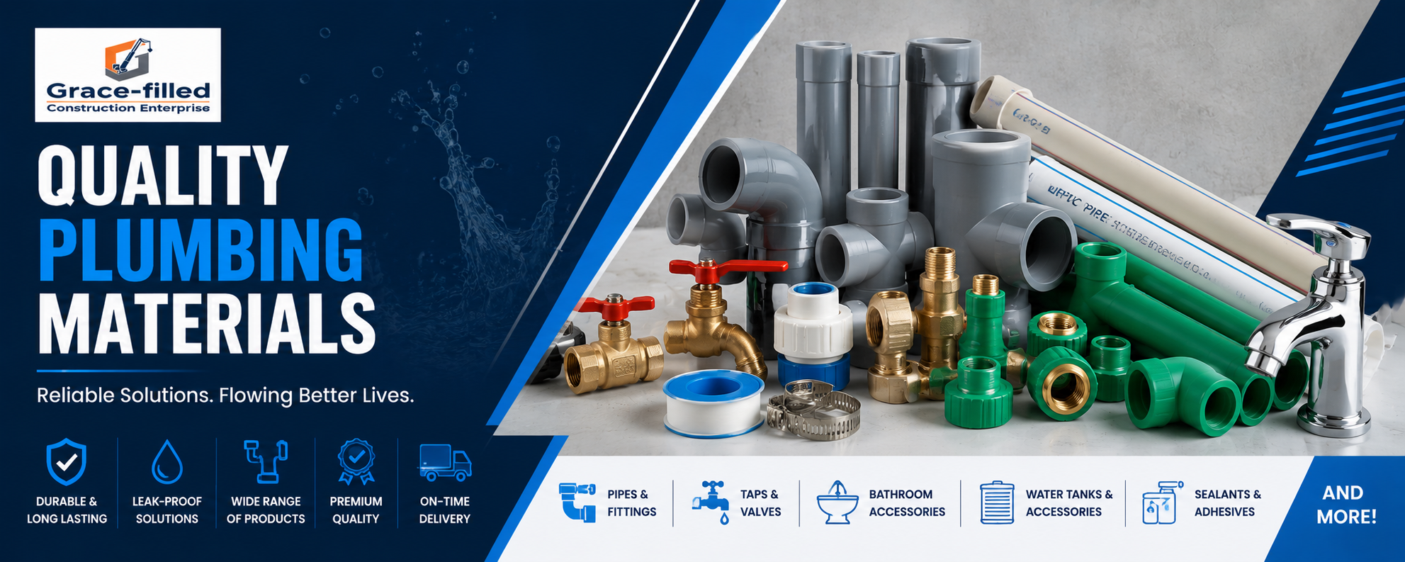 Quality plumbing materials from Grace-filled Construction Enterprise